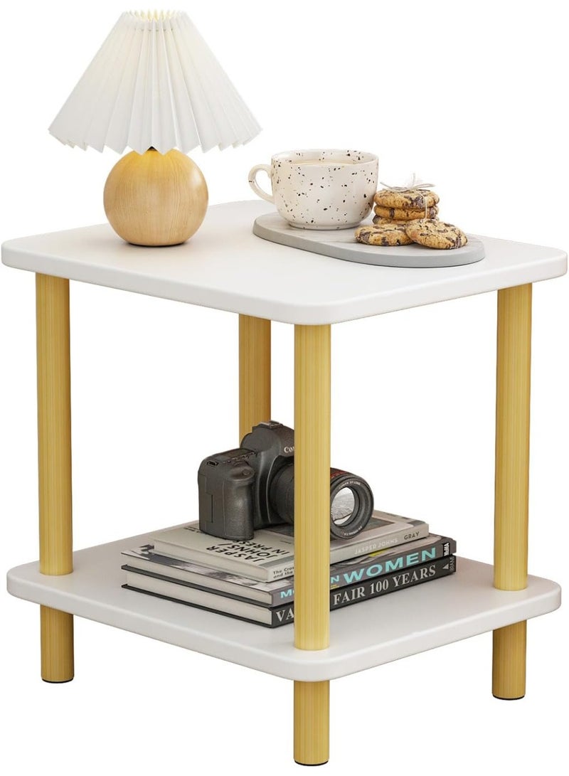 Side Table,Sode Table,End Table,Side Table with Storage Shelf,nightstand for Small Spaces,Bedroom,Living Room,Sofa,Entryway,Easy Assembly,White & Natural - Image 1